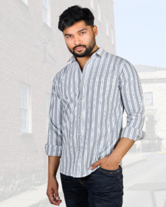 Premium Oxford Grey Stripes Casual Stylish Shirt (SF)