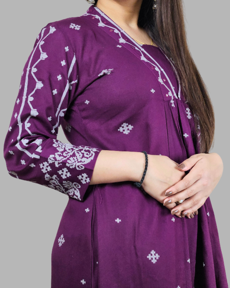 Purple V Neck 2 Pcs Anarkali Kurta Set
