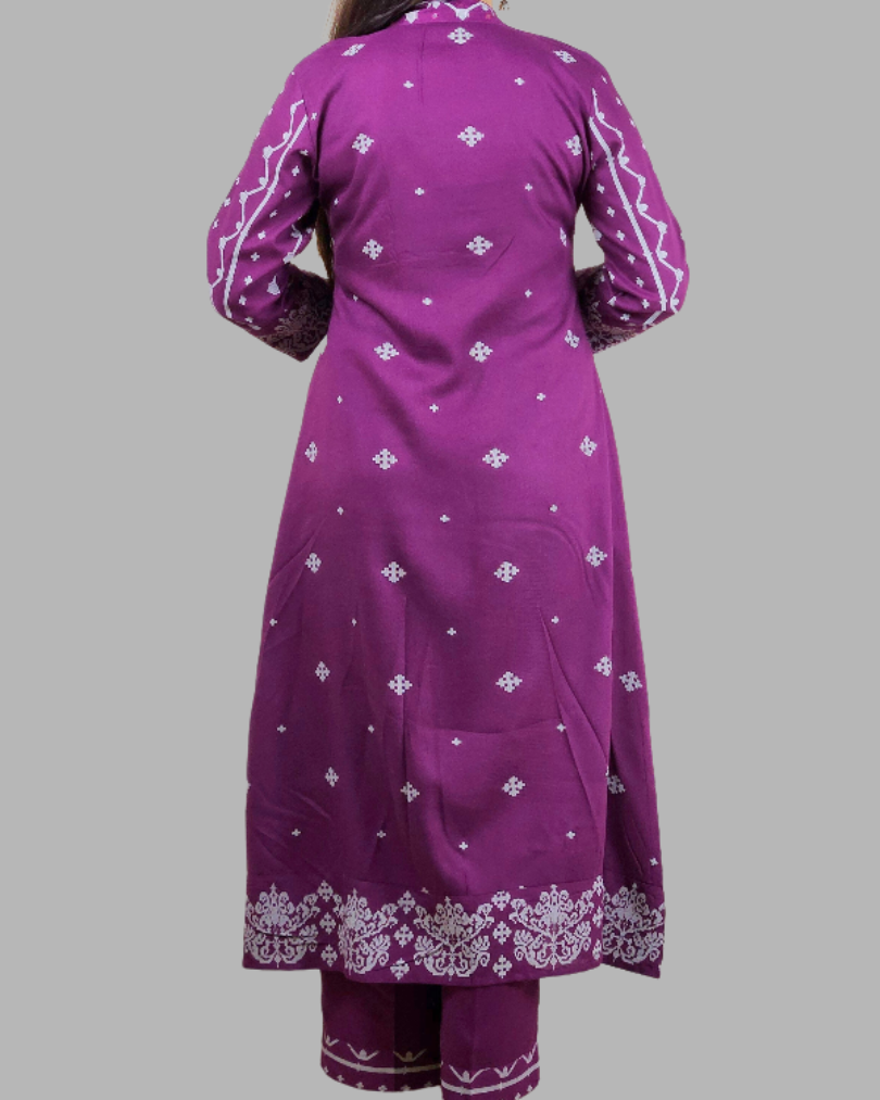 Purple V Neck 2 Pcs Anarkali Kurta Set