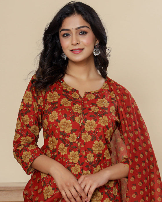 Blue Digital Print Cotton 3 Pcs Suit