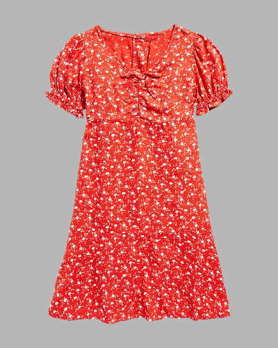 red fit flare crepe dress