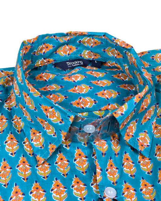 Sea Green Jaipuri Full Sleeve Printed Shirt for Men