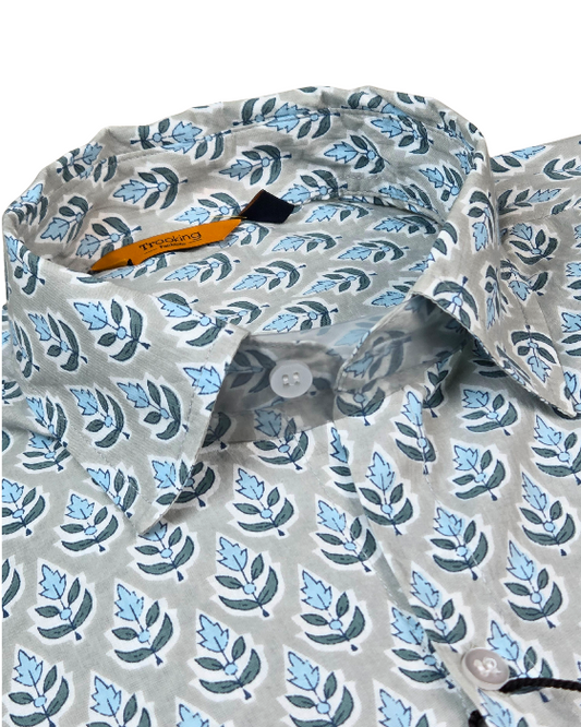 Sky Blue Jaipuri Full Sleeve Printed Shirt for Men