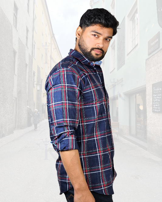 Stylish Cotton Twill Casual Dark Blue Checks Shirt ( SF)