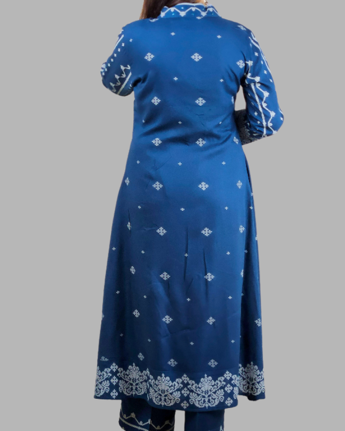Teal V Neck 2 Pcs Anarkali Kurta Set
