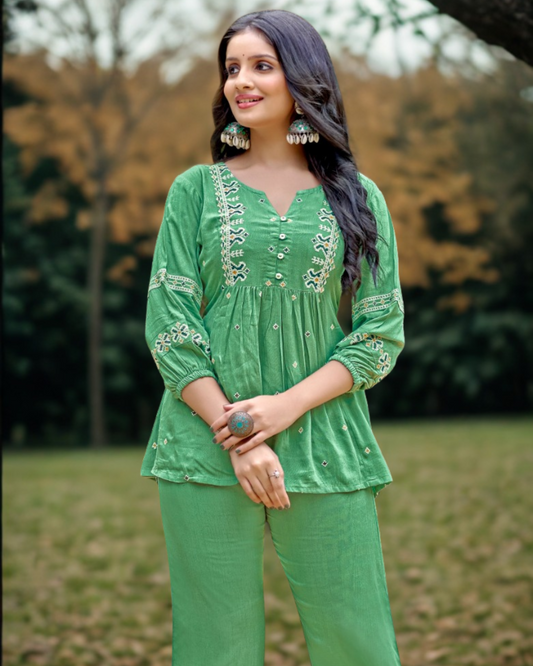 Muted Green Embroided Co-ord Set