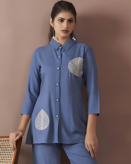 Navy blue embroidered top new design trooking