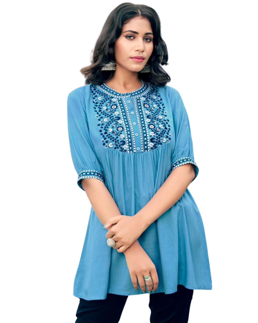 Blue Round Neck Tunic Top