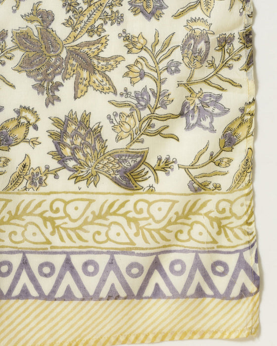 Yellow Cotton Adda Work With Dabu Print 3 Pcs Suit