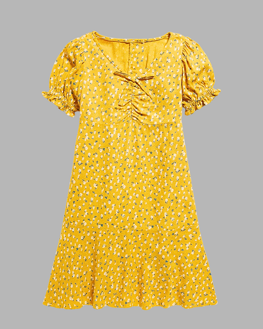 yellow crepe dress for girls_trooking