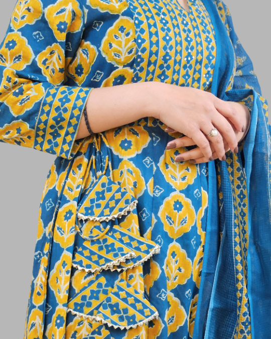 yellow kota dori anarkali suit for women