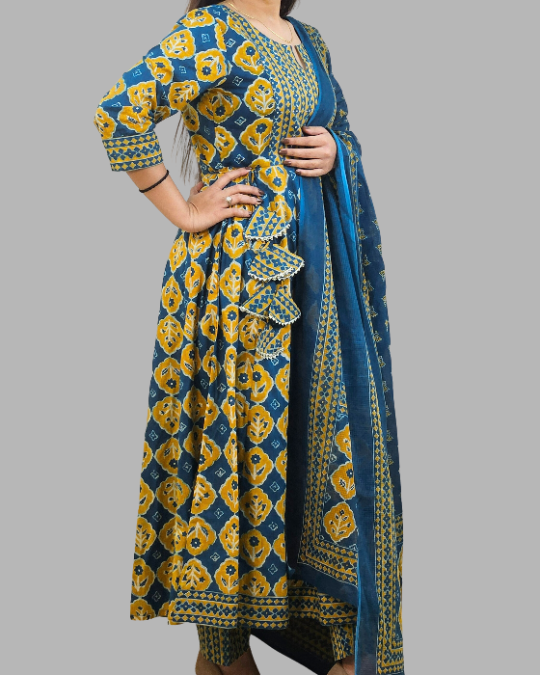 yellow kota dori anarkali suit for women