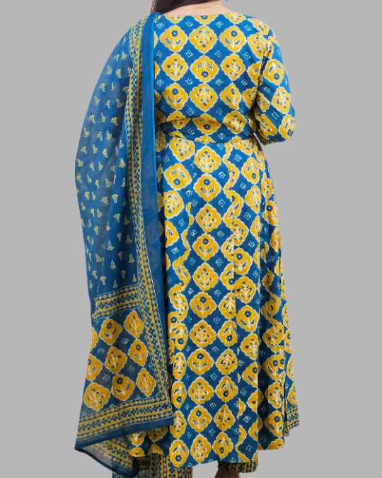 yellow kota dori anarkali suit for women