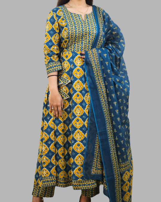 yellow kota dori anarkali suit for women