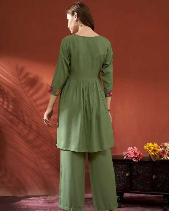 green floral embroidered co-ord set for women