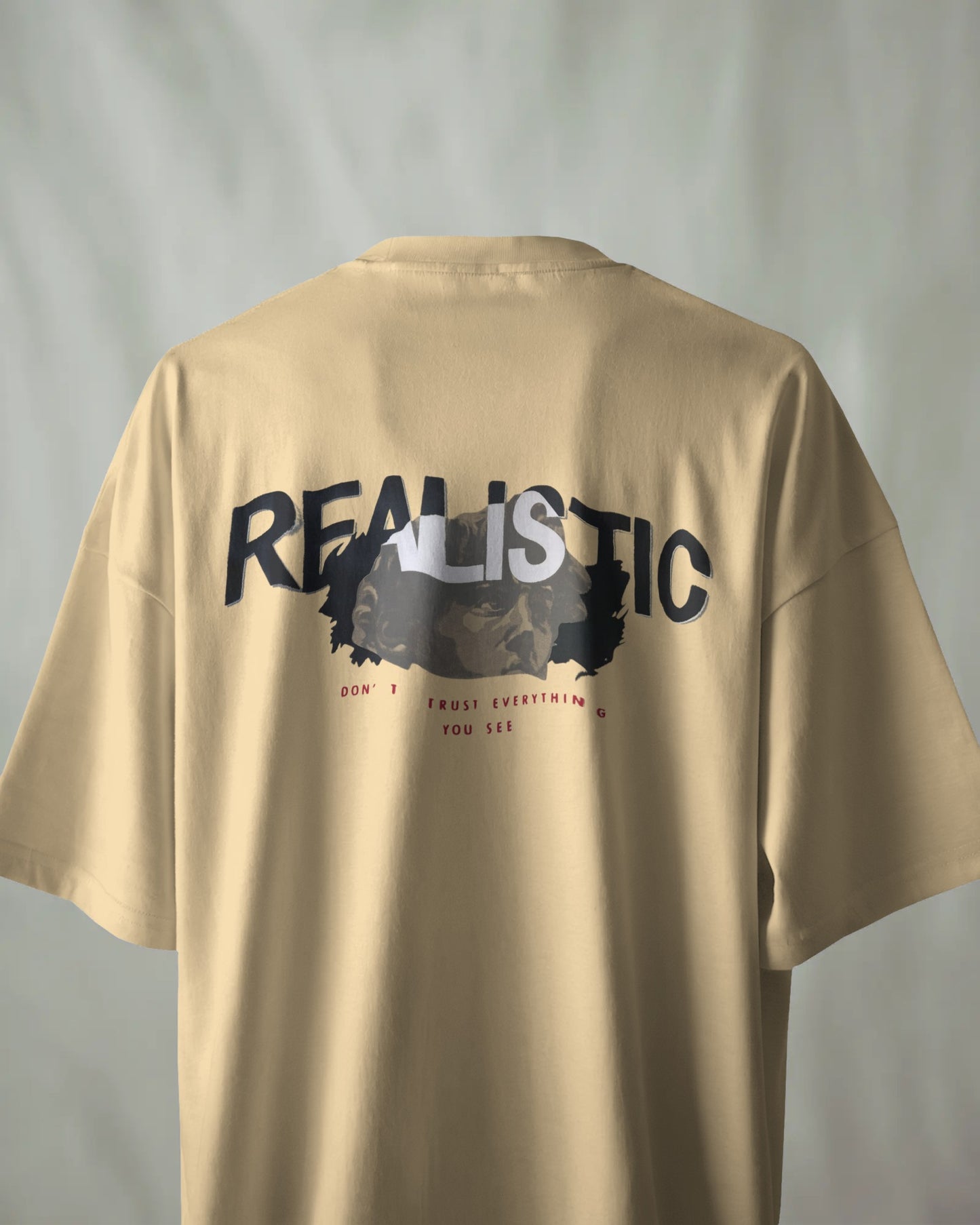 Beige Crew Neck Men's Oversized T-Shirt