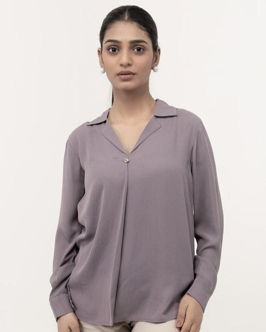 Levender V  Neck Pintex Top