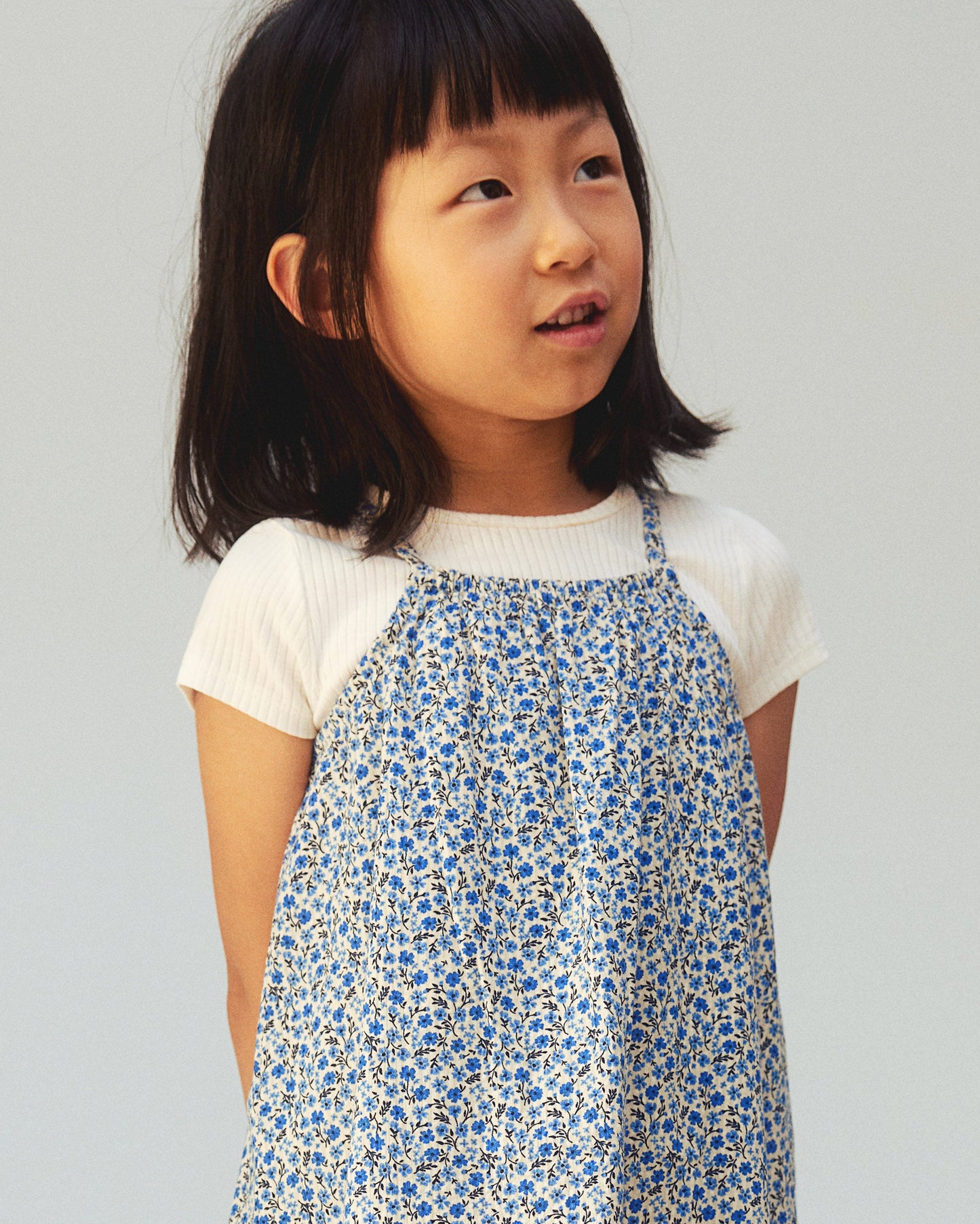 Kid's Sky Blue Floral Print  A - Line Dress