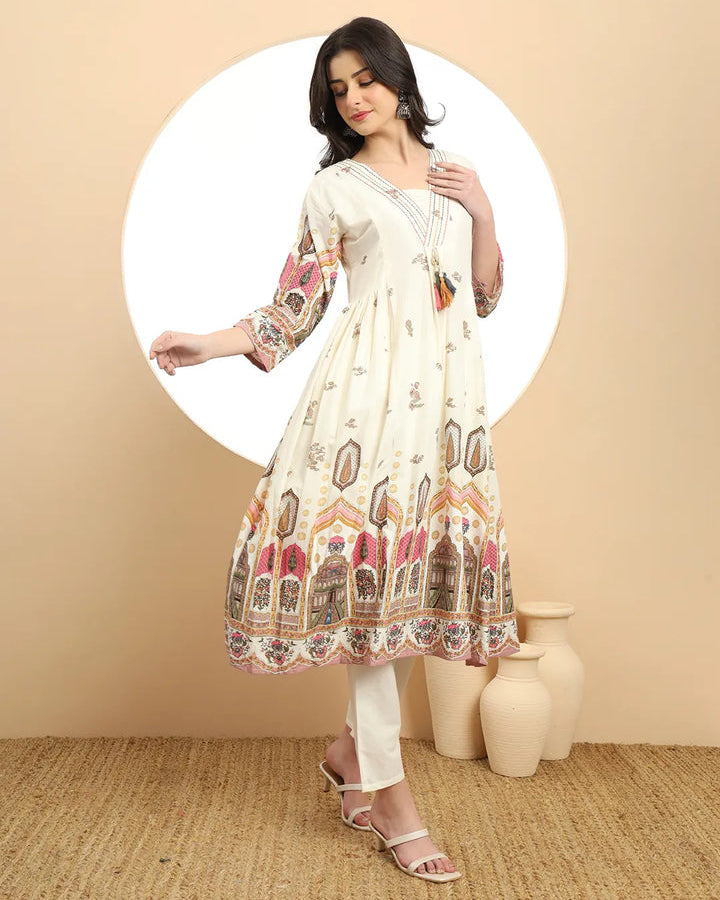 pink a line kurta set 3 piece for women trooking