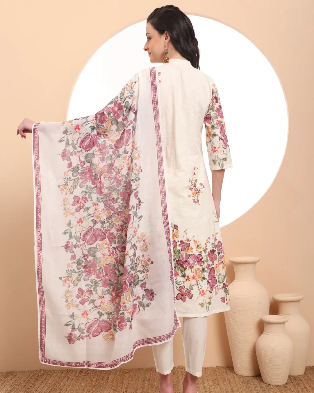 Blue Fusion With White-Tassel Work Malchanderi 3 Pcs Kurta Set
