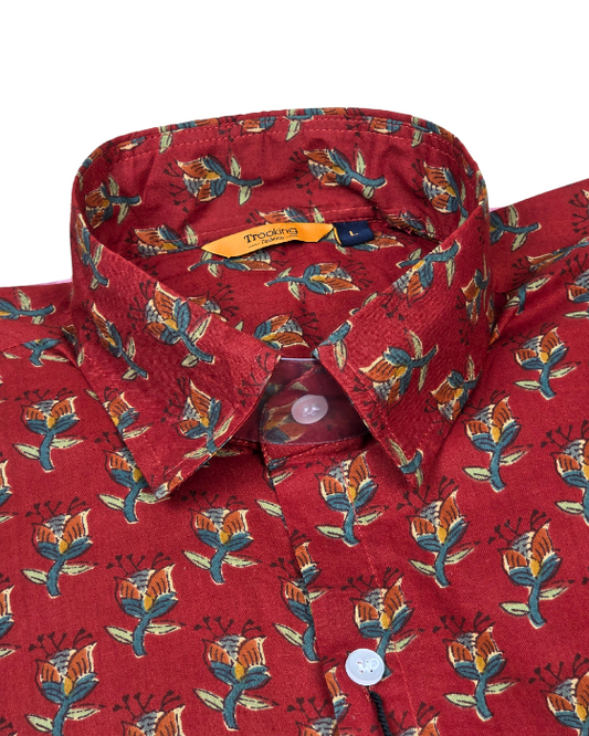 Rust Jaipuri Full Sleeve Printed Shirt for Men